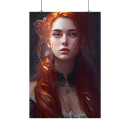 Elegant Redhead Portrait: Female Artwork in Dress - Poster