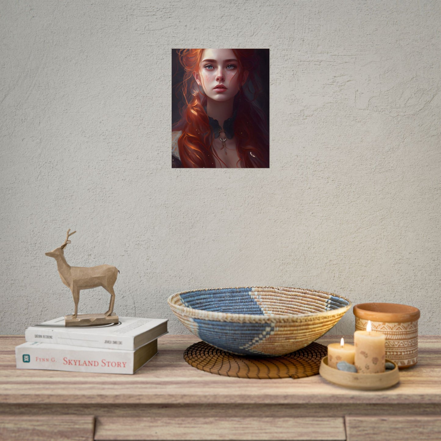 Elegant Redhead Portrait: Female Artwork in Dress - Poster