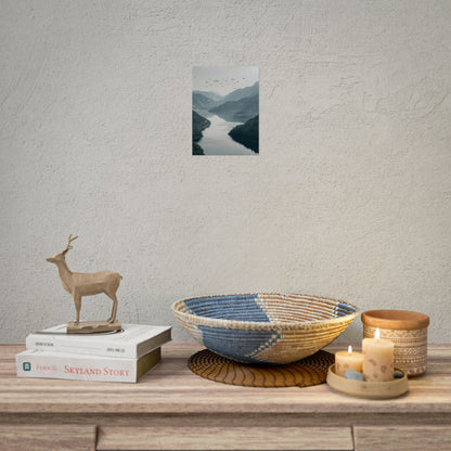 Peaceful Mountain Oasis: Serene Birds Eye View Artwork - Poster