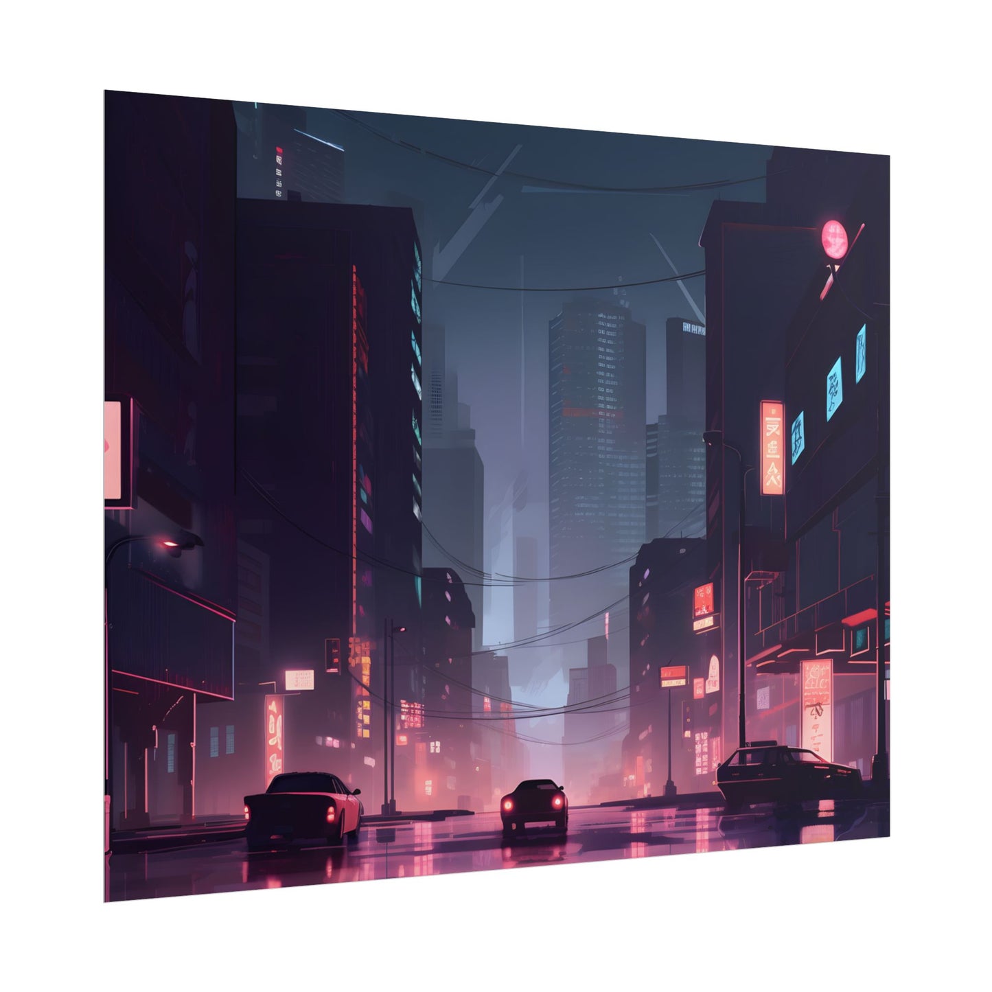 Cyberpunk Night: Melancholic Cityscape - Poster