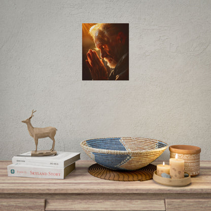 Serenity in Prayer: Elderly Man's Quiet Moment - Poster
