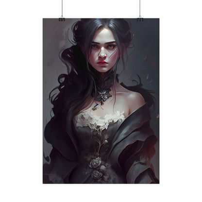 Black Haired Female Portrait: Elegant Outdoor Beauty - Poster