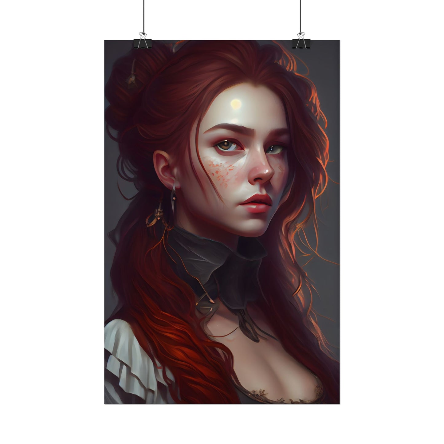 Formal Redhead Portrait: Nature-Themed Artwork in Green and Blue - Poster