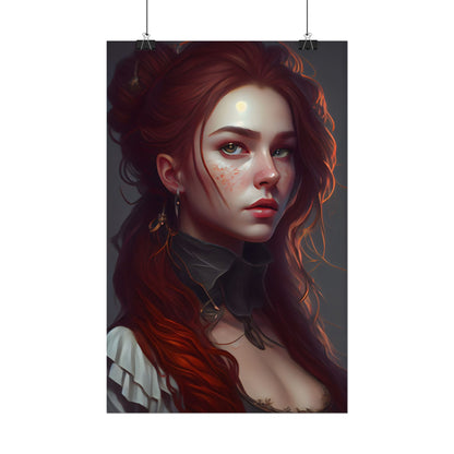 Formal Redhead Portrait: Nature-Themed Artwork in Green and Blue - Poster