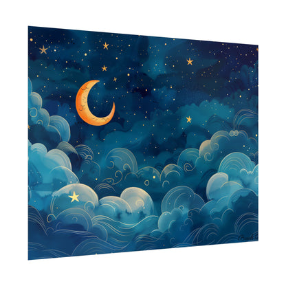 Whimsical Dreamy Night Sky: Small Town Illuminated by Pastel Stars - Poster