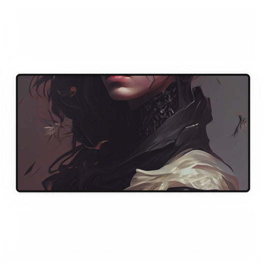 Astonishing Female Portrait: Black Hair and Dark Top Artwork - Desk Mat