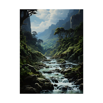 Breathtaking Blue Waterfall: Oil Painting Masterpiece - Poster