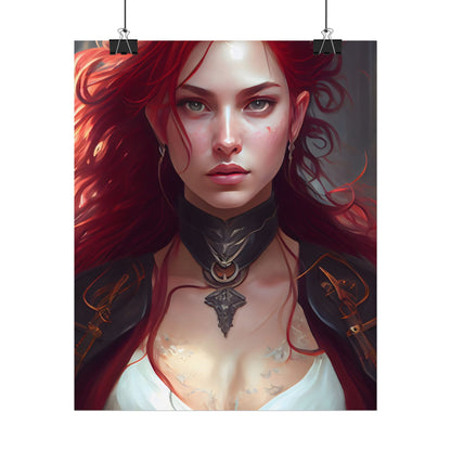 Red Hair Beauty: Elegant Woman in Black - Poster