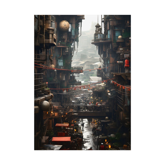 Steampunk Apocalypse: Abandoned Cityscape Digital Art - Poster