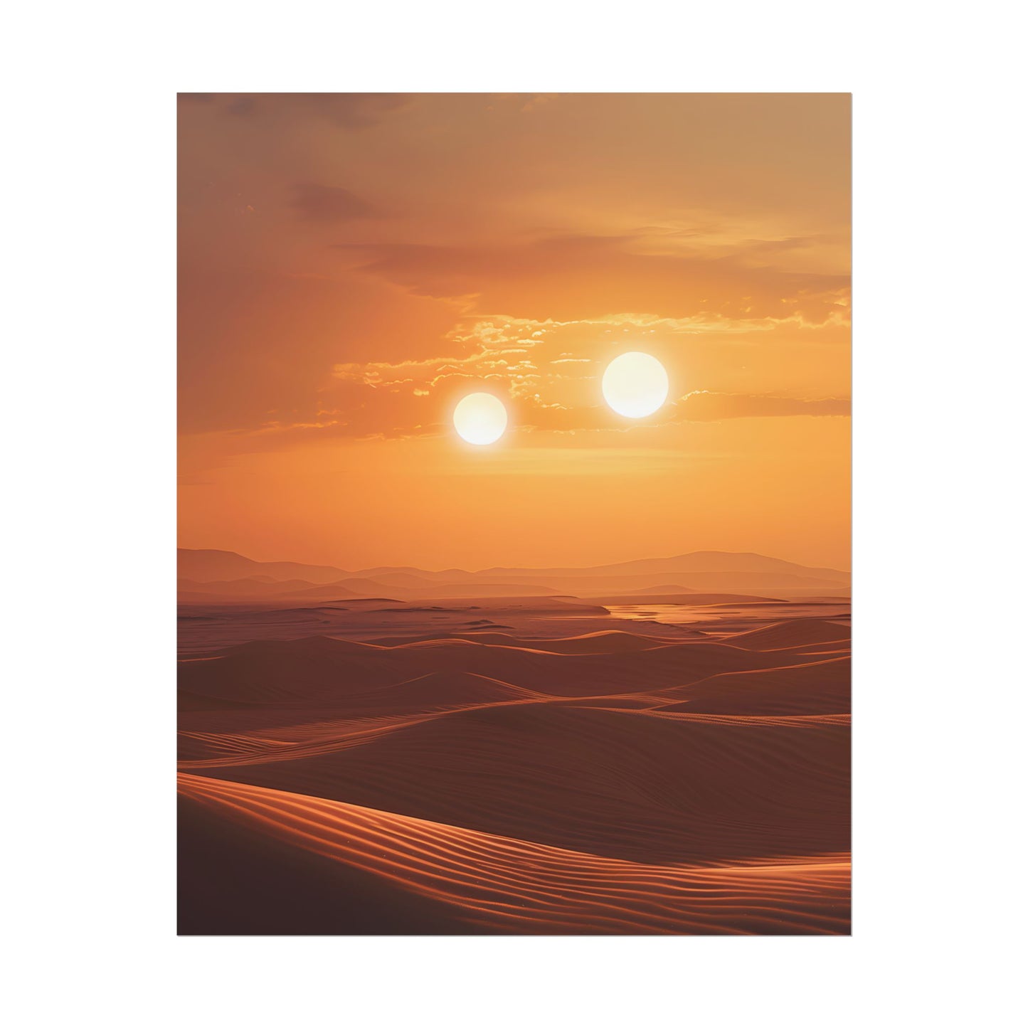 Serene Binary Sunset Artwork: A Peaceful Landscape - Poster