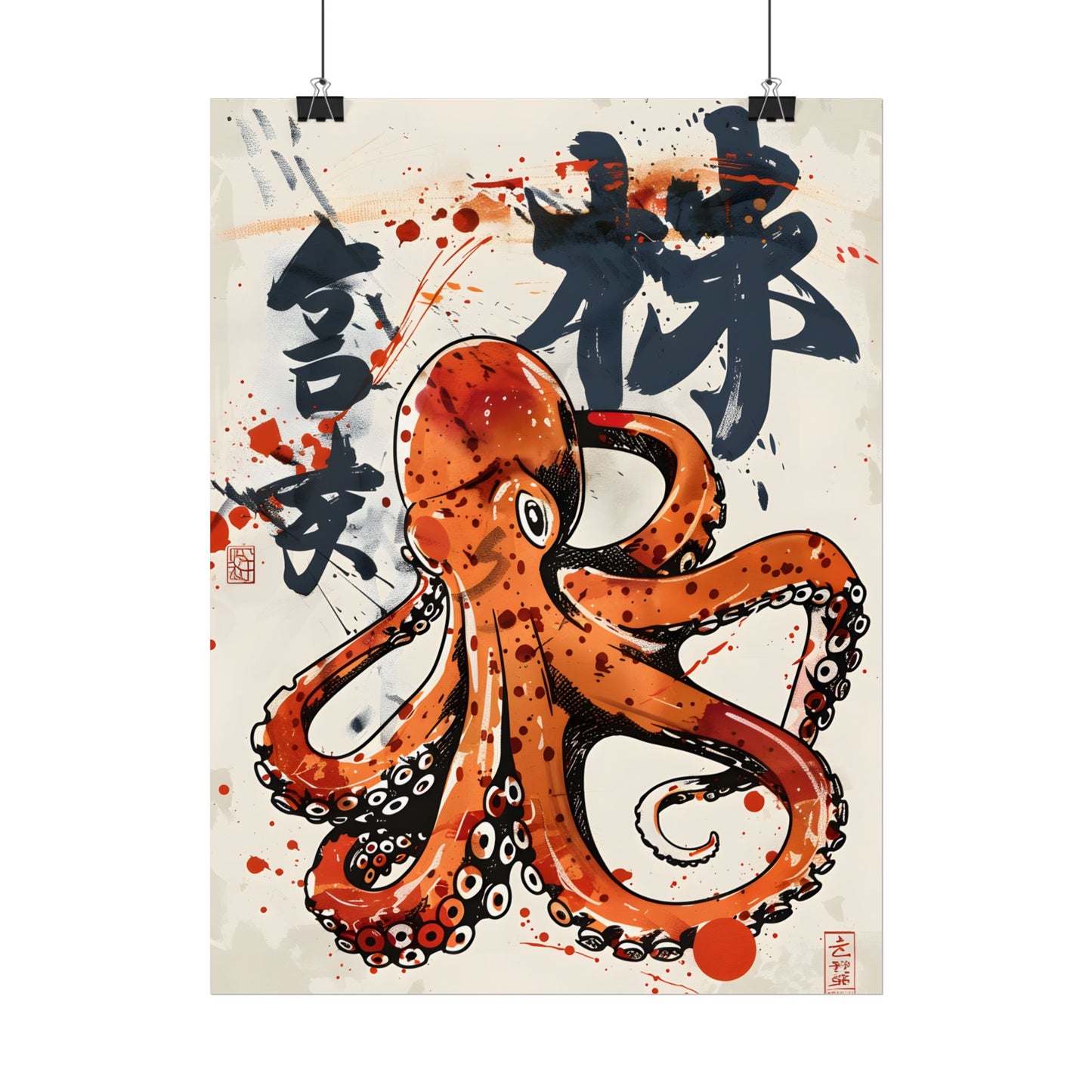 Traditional Japanese Octopus Art: Ukiyo-e Style Mural - Poster