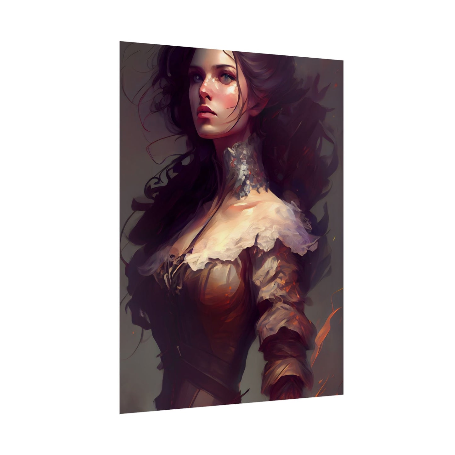 Lovely Brown Hair Portrait: Stunning Female Art - Poster