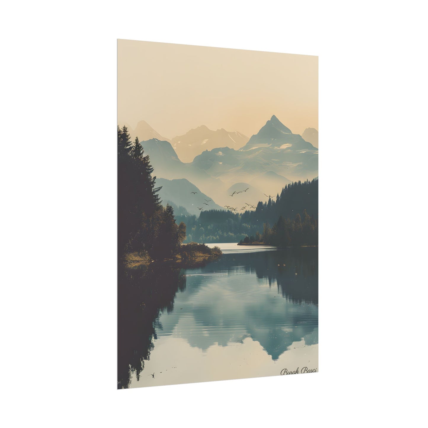 Serene Mountain Lake Aerial: Birds Eye View Artwork - Poster
