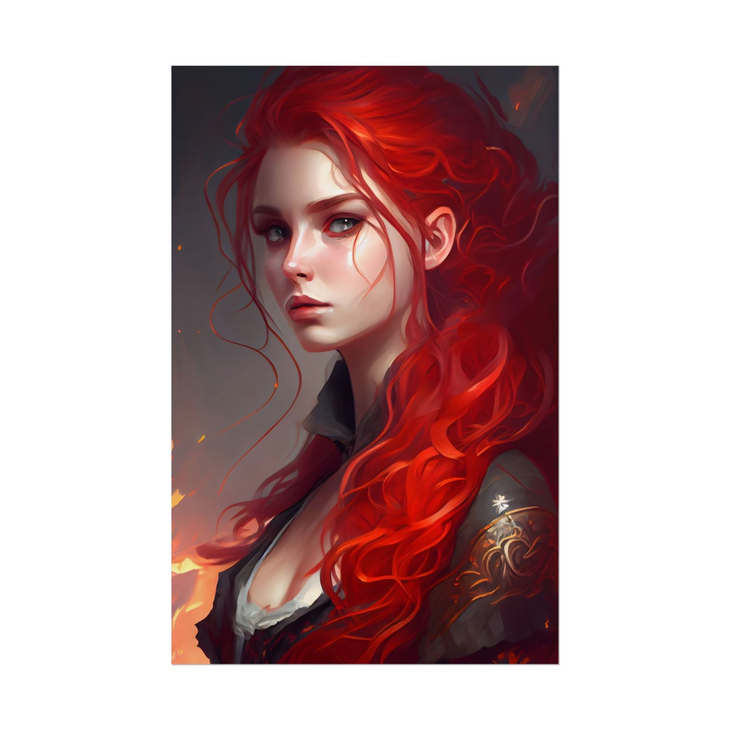 Composed Redhead: Elegant Portrait in Vibrant Red - Poster