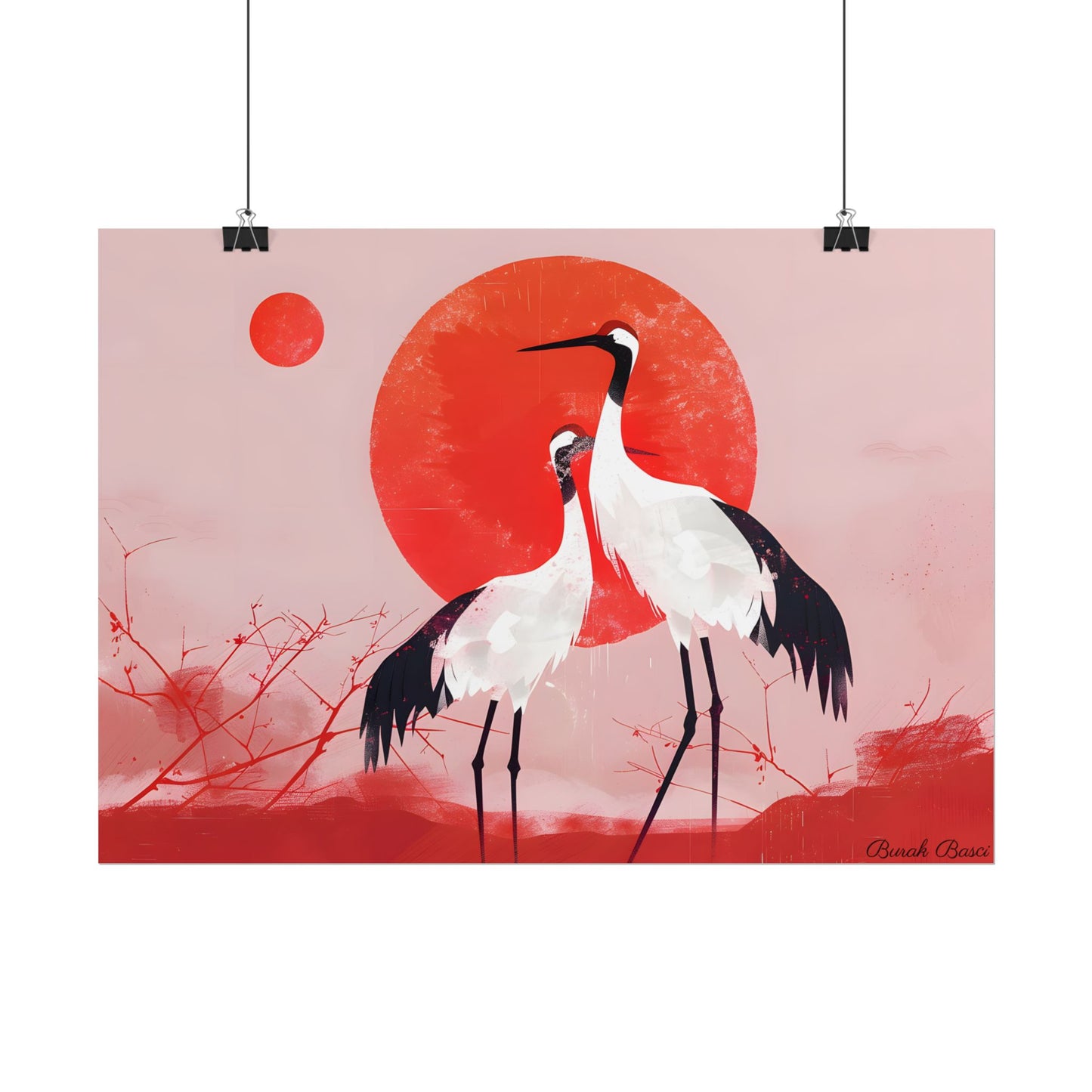 Peaceful Crane Sanctuary: Serene Landscape Nature Art - Poster