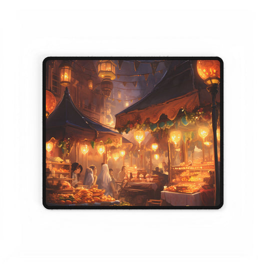 Magical Street Food Market: A Colorful Nighttime Scene - Desk Mat