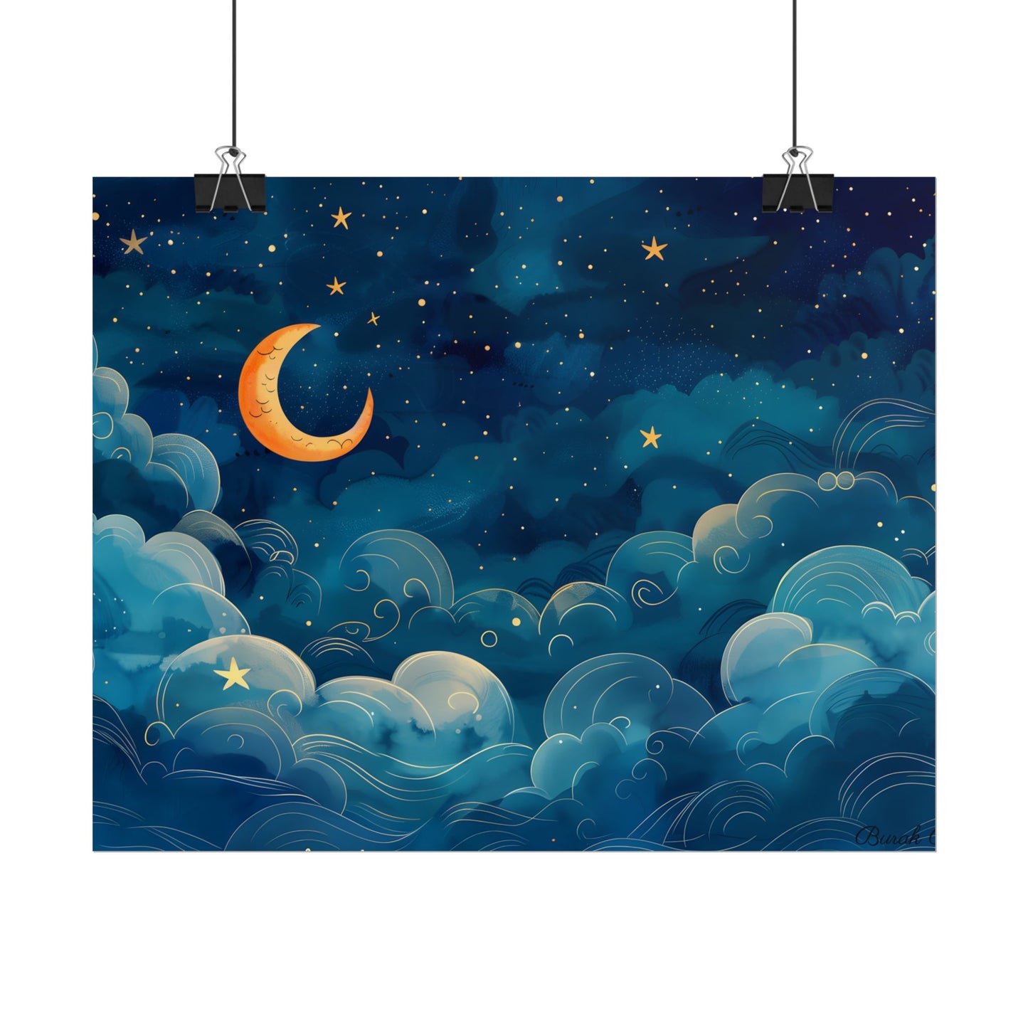 Whimsical Dreamy Night Sky: Small Town Illuminated by Pastel Stars - Poster