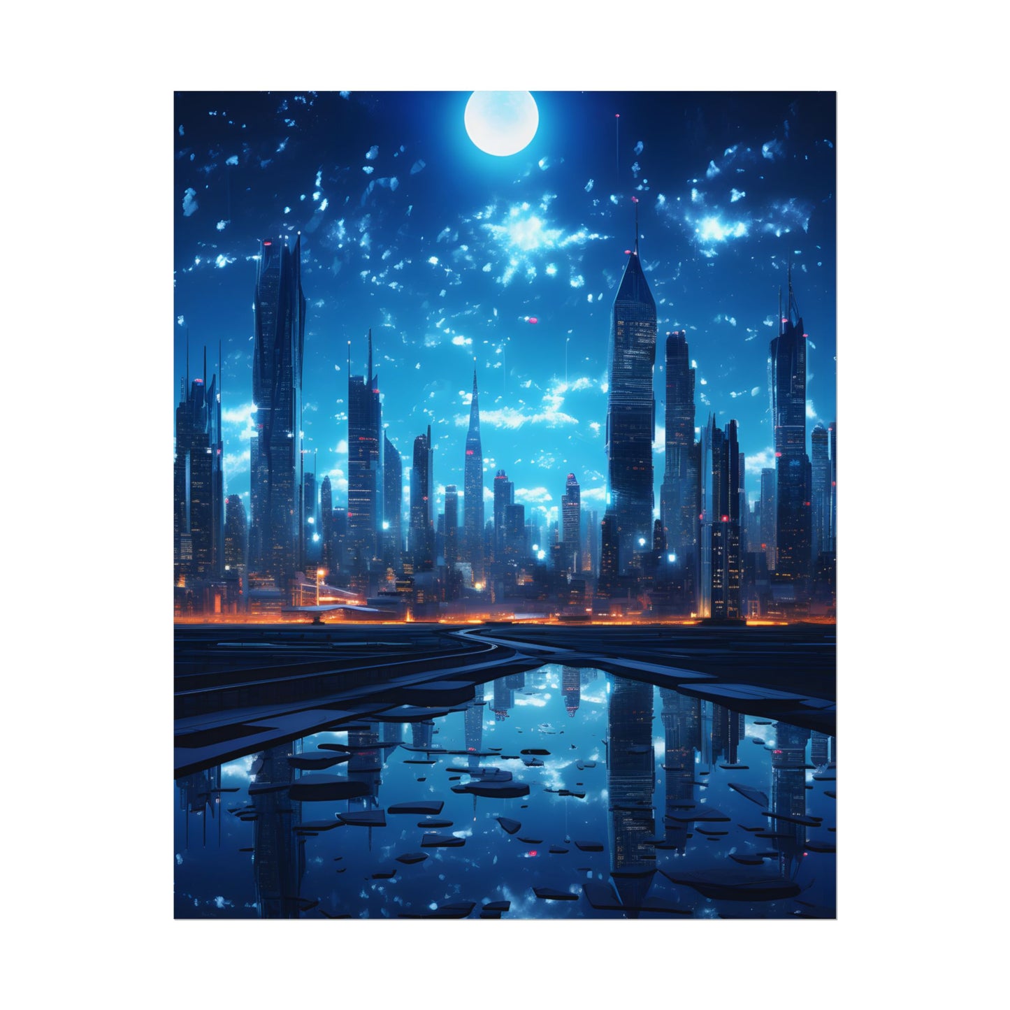 Cyberpunk Night: Quiet Cityscape Digital Art - Poster