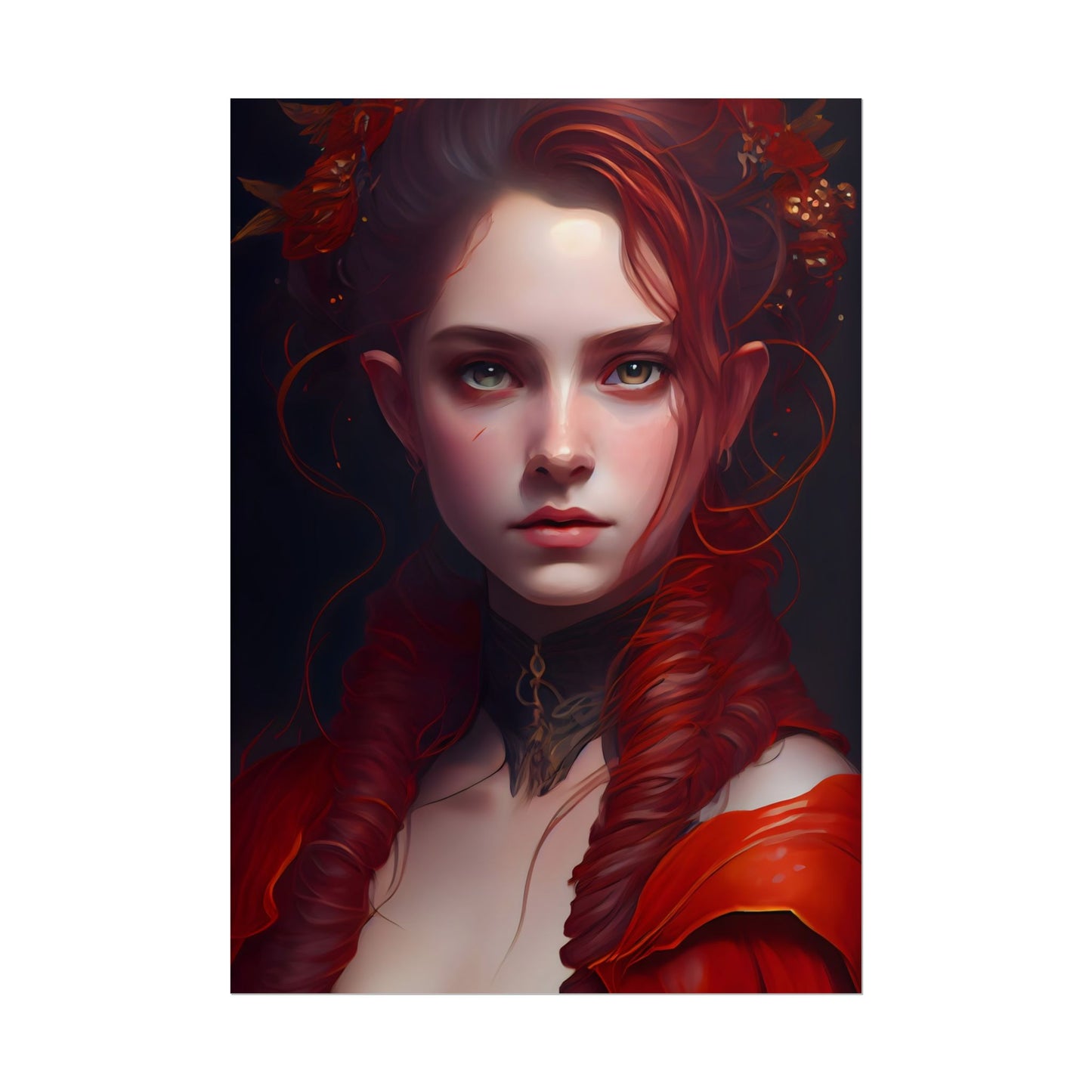 Redhead Portrait: Vibrant Dress Artwork - Poster