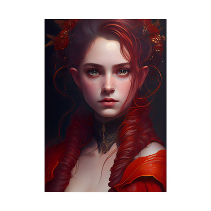 Redhead Portrait: Vibrant Dress Artwork - Poster
