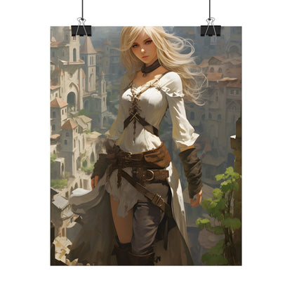 Anime Bird's Eye View Portrait: Blonde Beauty in Motion - Poster