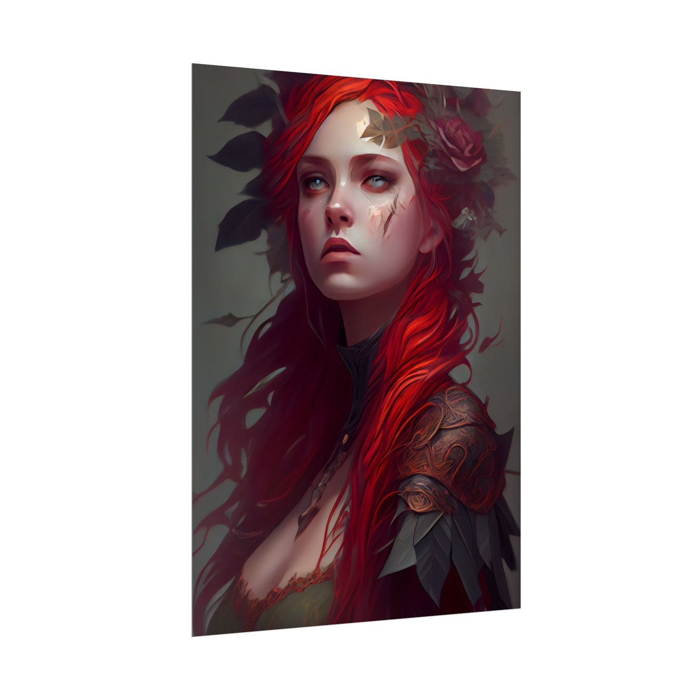 Intimate Red Hair Portrait: Artistic Female Figure in Black Dress - Poster