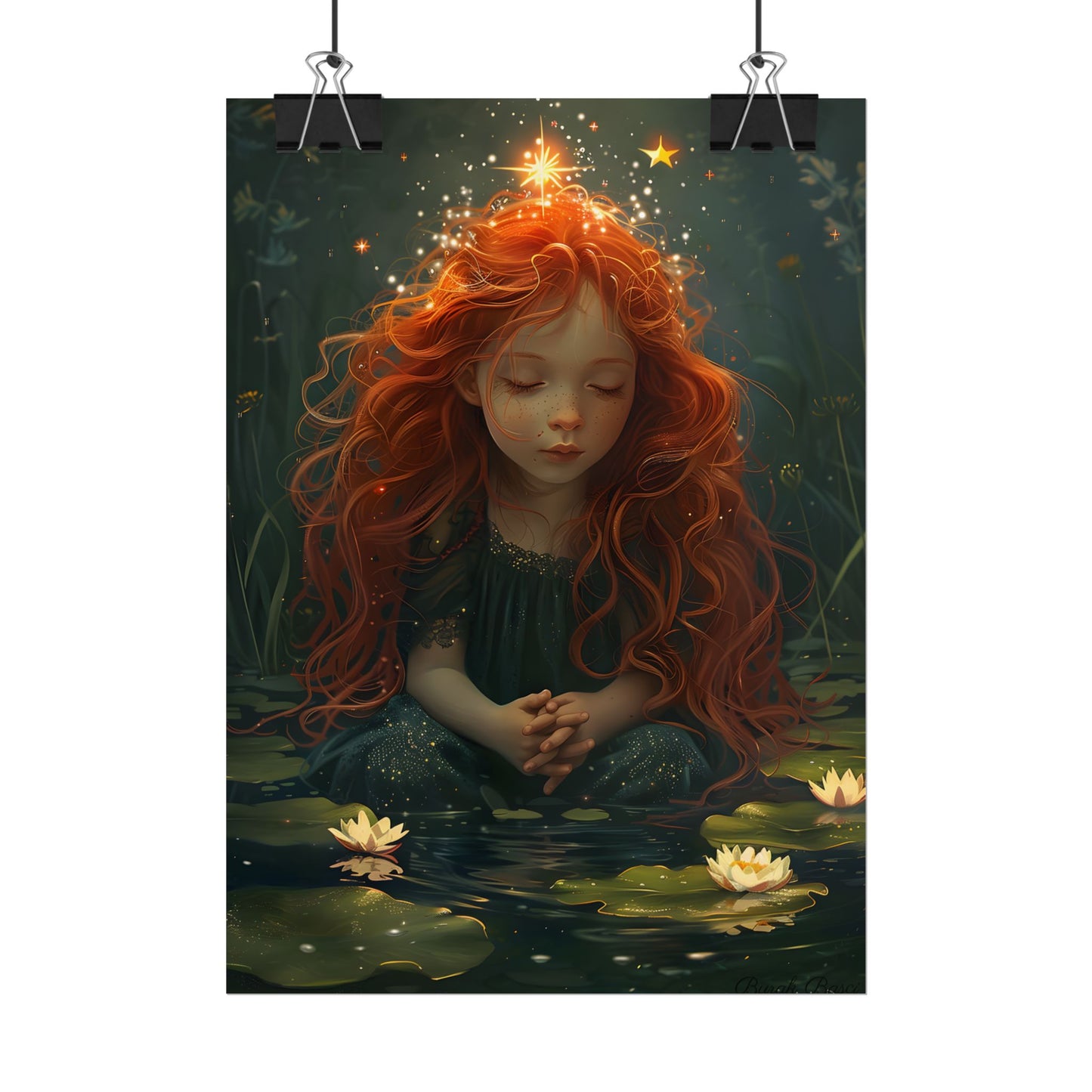 Sparkly Redhead Daydream: Young Girl Digital Art - Poster