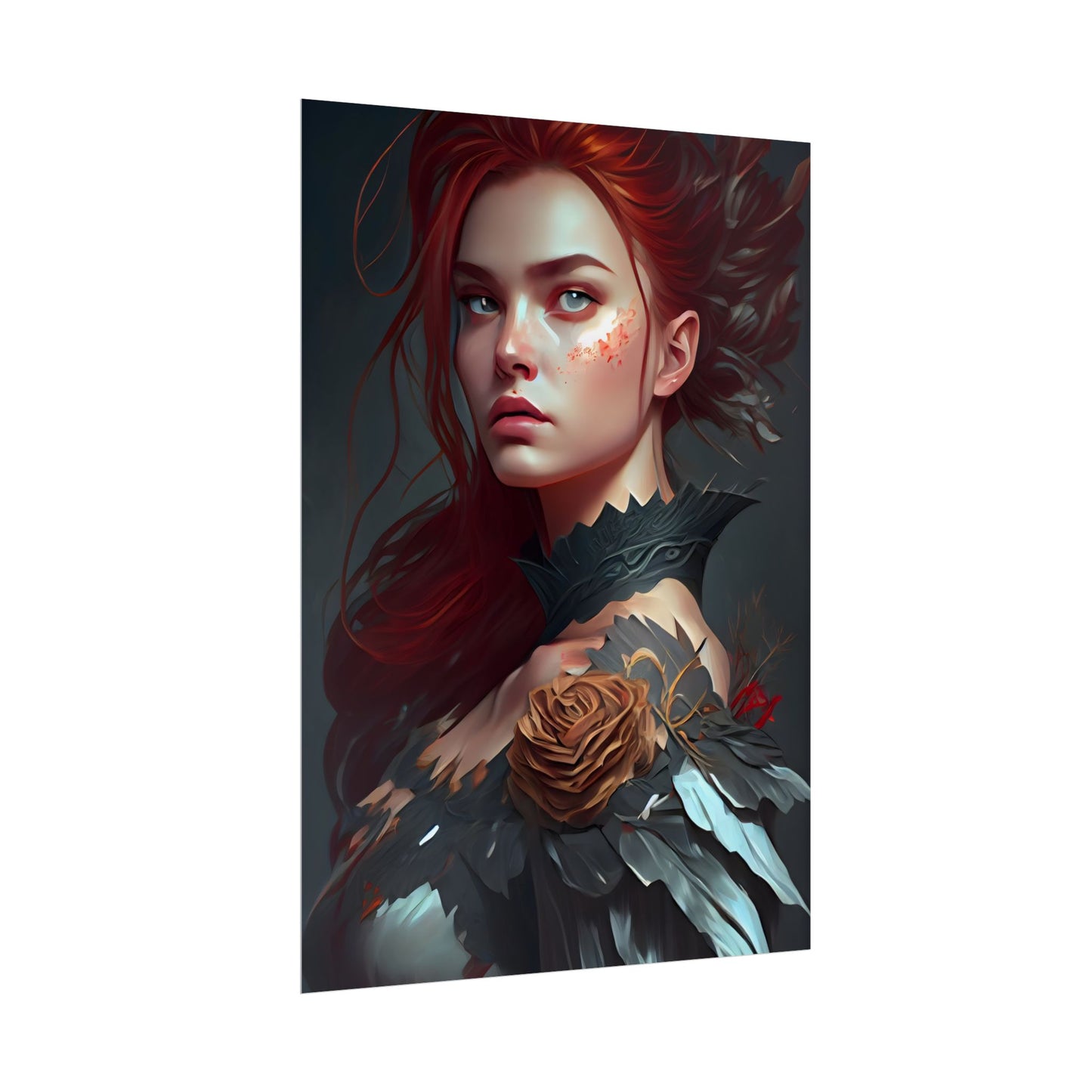 Stunning Redhead in Formal Dress: Elegant Portrait - Poster