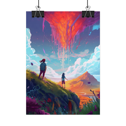 Children's Serene Moment: Meadow Under a Cloudy Sky - Poster