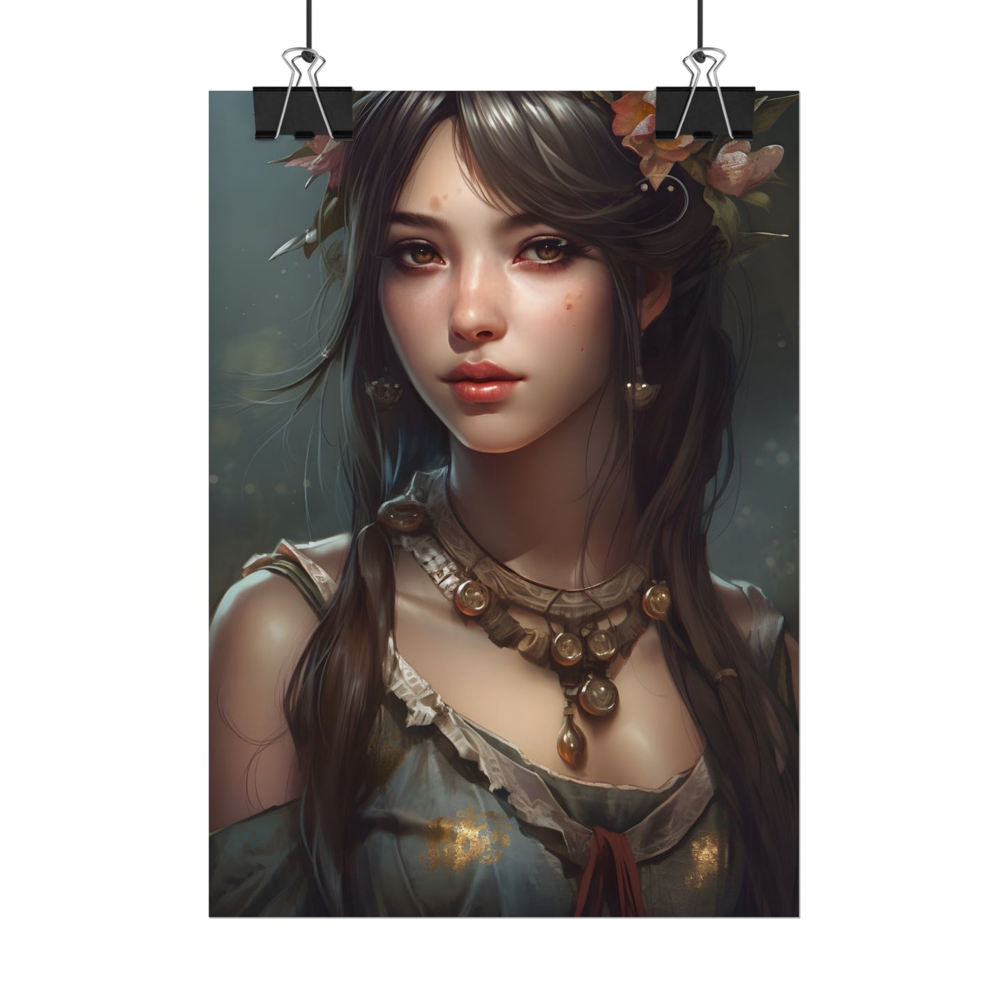 Realistic Female Portrait: Black Haired Beauty - Poster