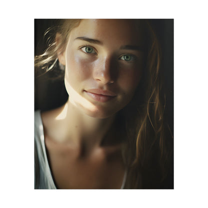 Grinning Woman: Close-Up Portrait with Joyful Expression - Poster