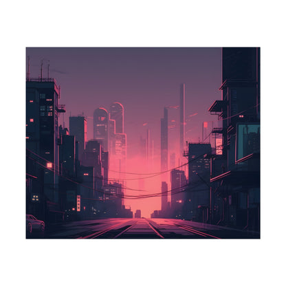 Cyberpunk Nighttime Cityscape: Melancholic Mood - Poster