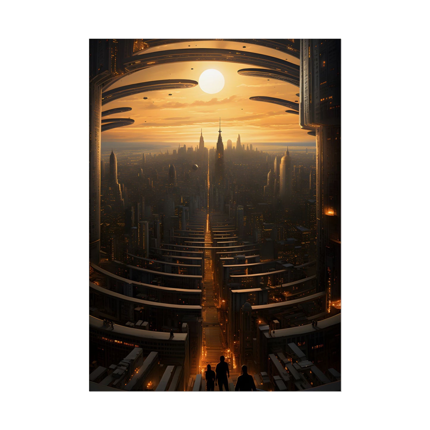 Dystopian Utopia: Futuristic Cityscape with Dark Facade - Poster