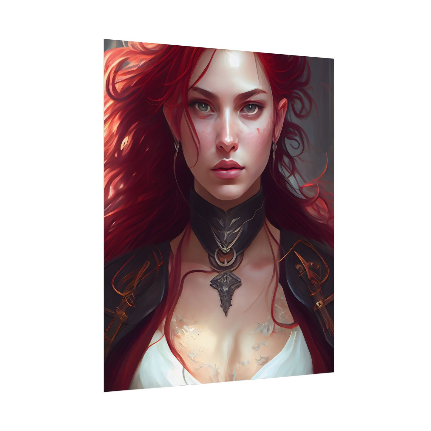 Red Hair Beauty: Elegant Woman in Black - Poster