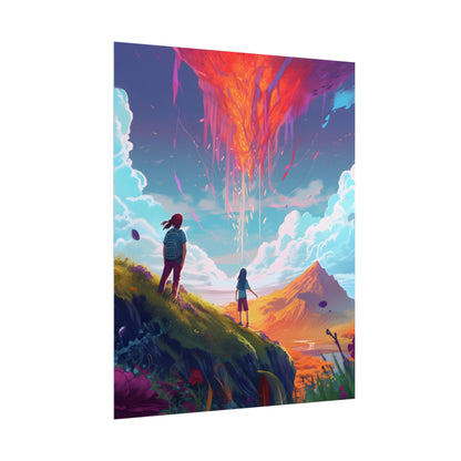 Children's Serene Moment: Meadow Under a Cloudy Sky - Poster