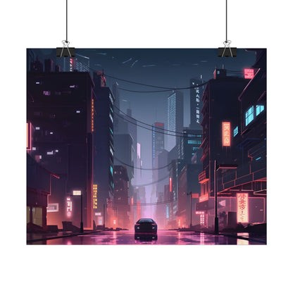 Cyberpunk Night: Melancholic Urban Landscape Artwork - Poster
