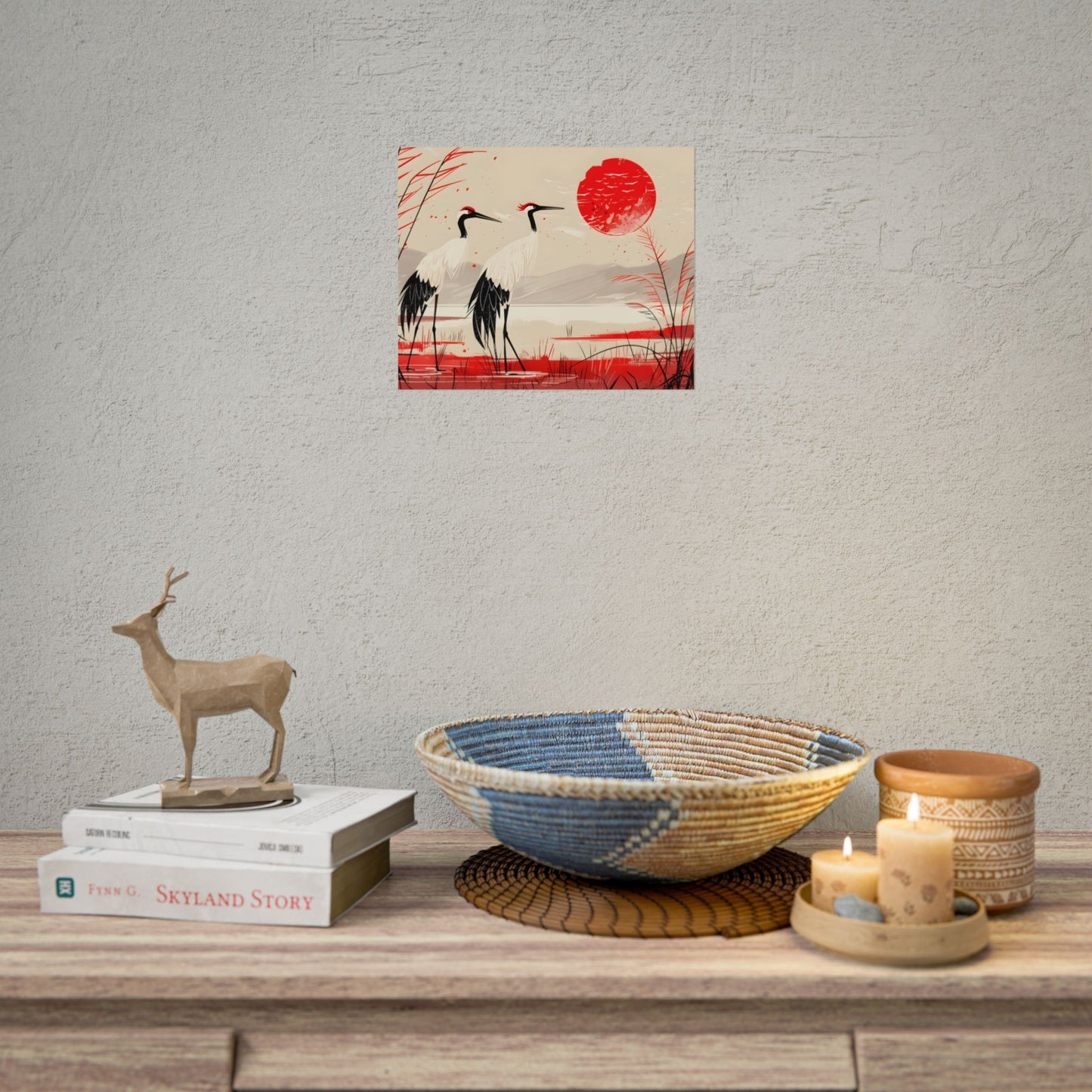 Peaceful Cranes in Serene Nature: Landscape Artwork - Poster