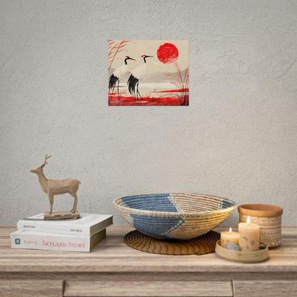 Peaceful Cranes in Serene Nature: Landscape Artwork - Poster