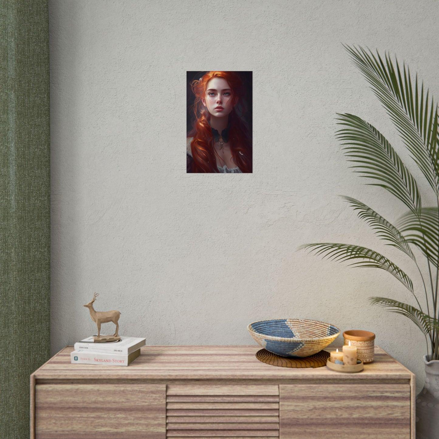Elegant Redhead Portrait: Female Artwork in Dress - Poster