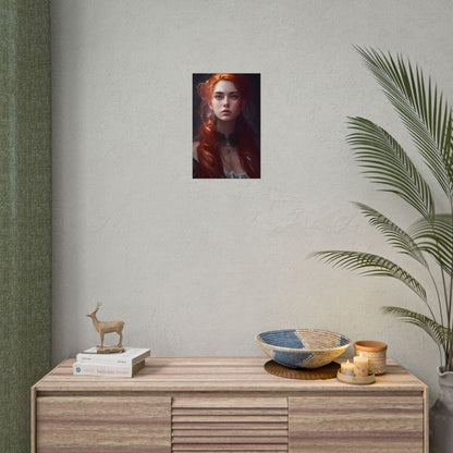 Elegant Redhead Portrait: Female Artwork in Dress - Poster