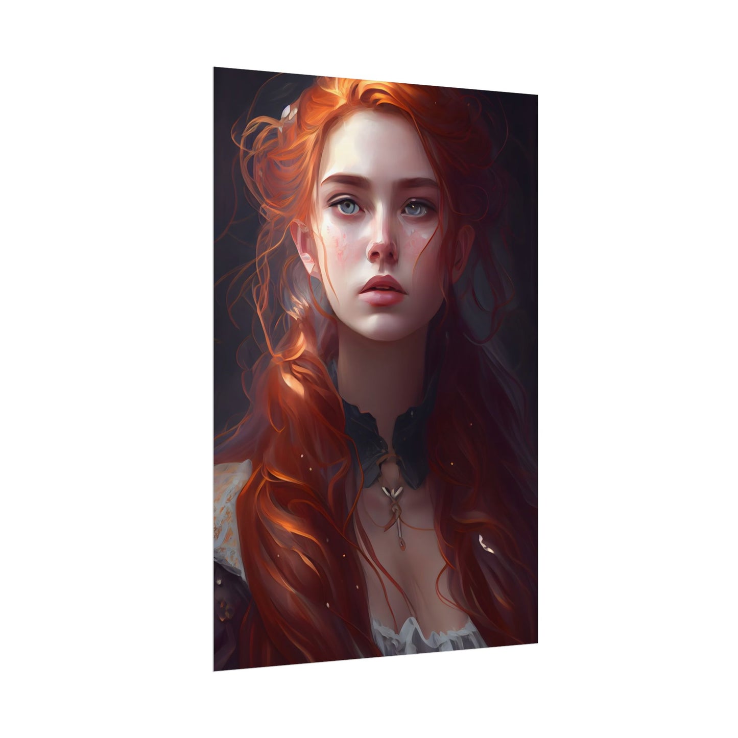 Elegant Redhead Portrait: Female Artwork in Dress - Poster