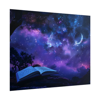 Mystical Night Sky: Stars and Crescent Moon - Poster