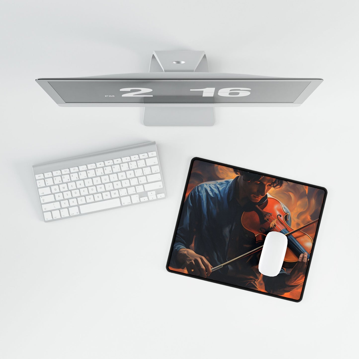 Mysterious Musician Portrait: Enigmatic Eyes Artwork - Desk Mat