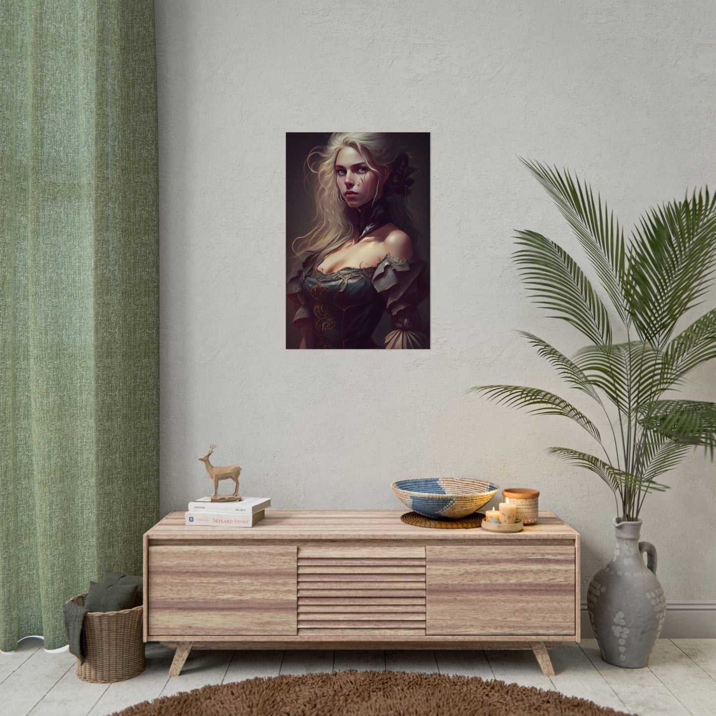 Blonde Female Portrait in a Dress: Stunning Artwork - Poster