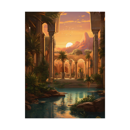 Desert Oasis at Sunset: Magical Desert Artwork - Poster