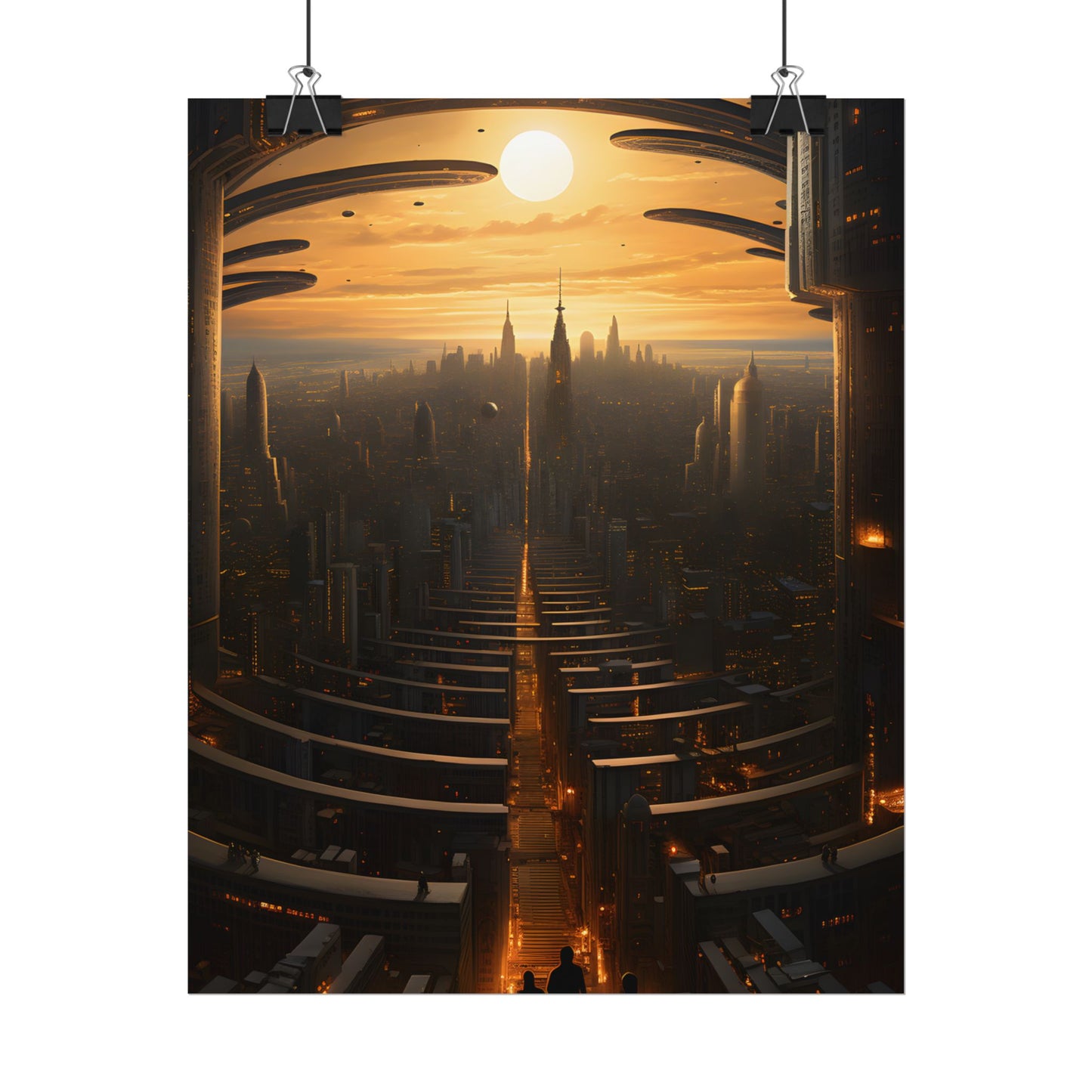 Dystopian Utopia: Futuristic Cityscape with Dark Facade - Poster
