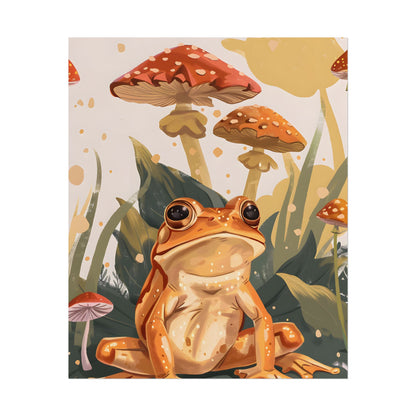 Retro Frog's Smile: Colorful Mushroom Illustration - Poster