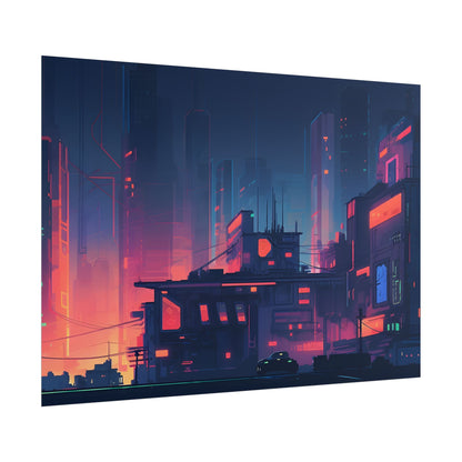 Cyberpunk Night: Melancholic Cityscape Digital Art - Poster