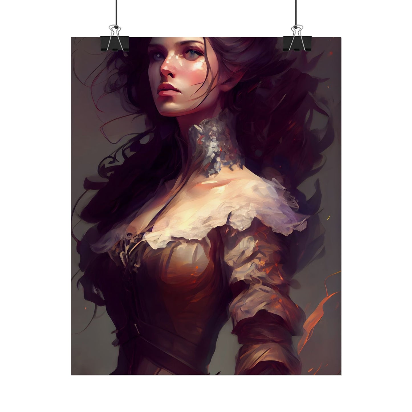 Lovely Brown Hair Portrait: Stunning Female Art - Poster