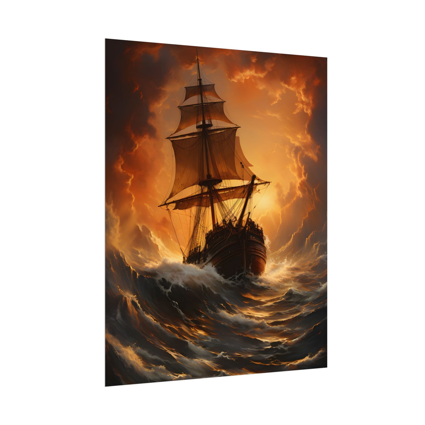 Majestic Storm Ship: Oil Painting Masterpiece - Poster